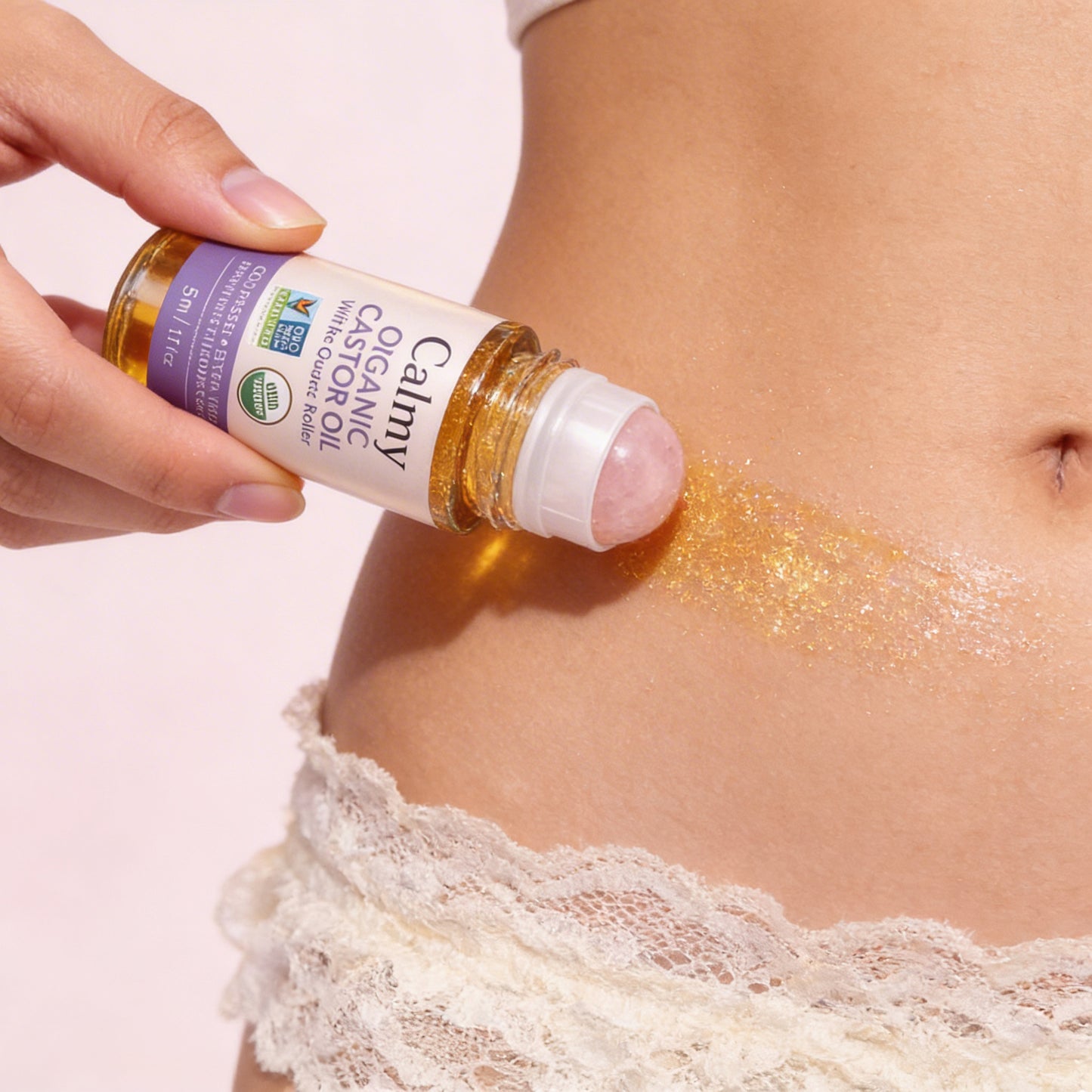 100% økologisk ricinusolje med rosakvarts-roller