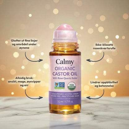 100% økologisk ricinusolje med rosakvarts-roller